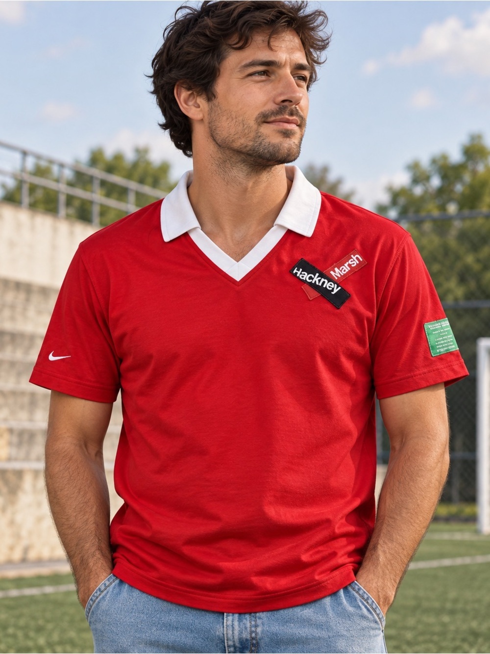 Vtg Nike Hackney Marshes Polo Shirt Size Large Short Sleeve Red HTF